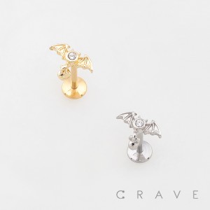 BAT WINGS SMALL DANGLING CHARM 316L SURGICAL STEEL THREADLESS PUSH-PIN LABRET SET